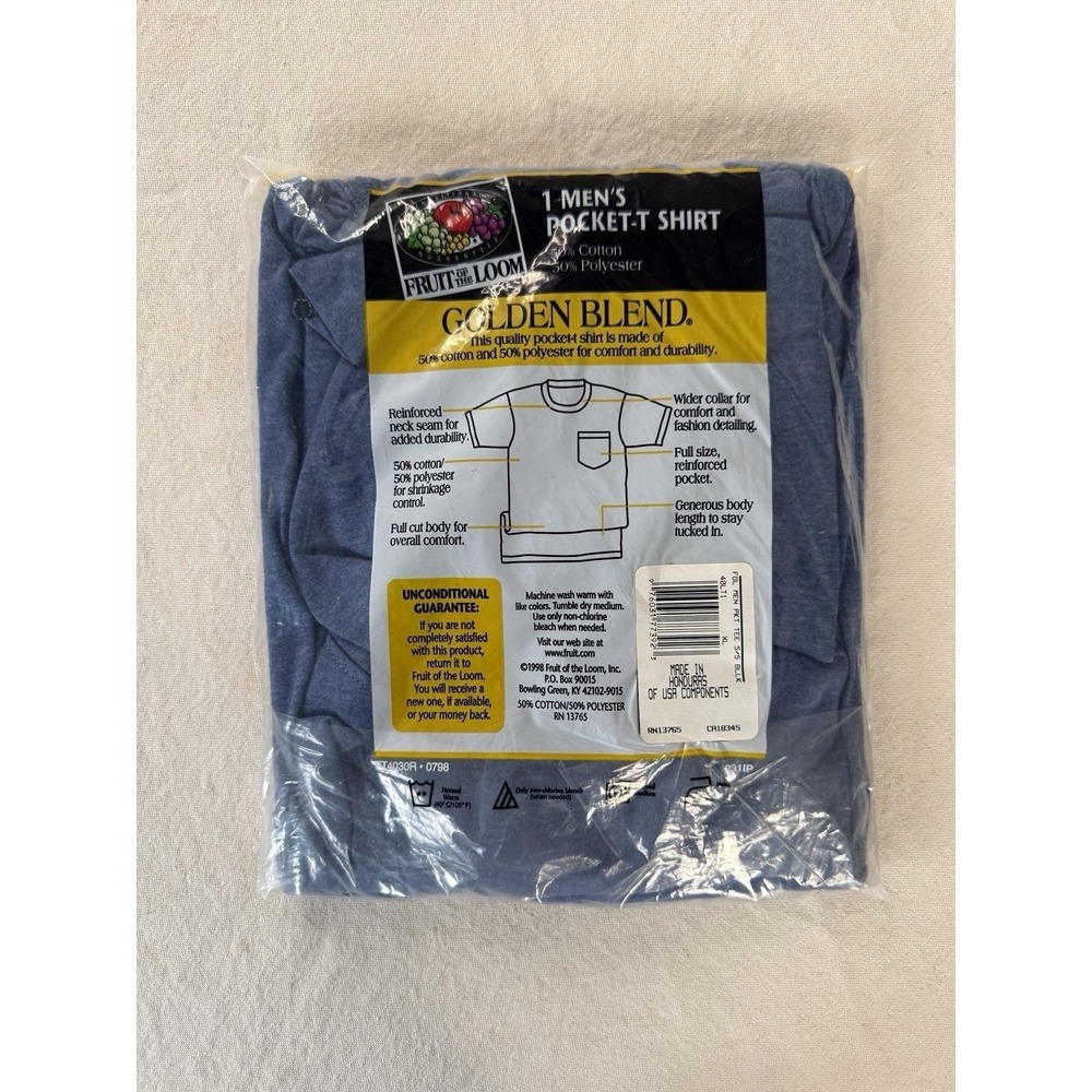 Vintage 90s Fruit of The Loom Golden Blend Blue 50/50 Pocket Tee New In Package - Picture 2 of 2